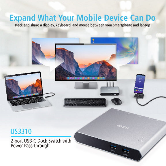 Aten 2-Port USB-C KVM Switch - Share 4K Monitor & Charge Devices Aten