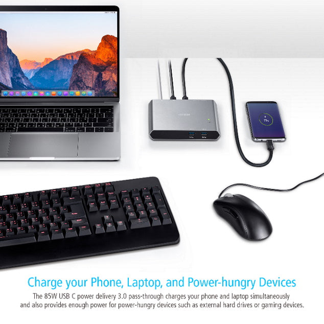Aten 2-Port USB-C KVM Switch - Share 4K Monitor & Charge Devices Aten