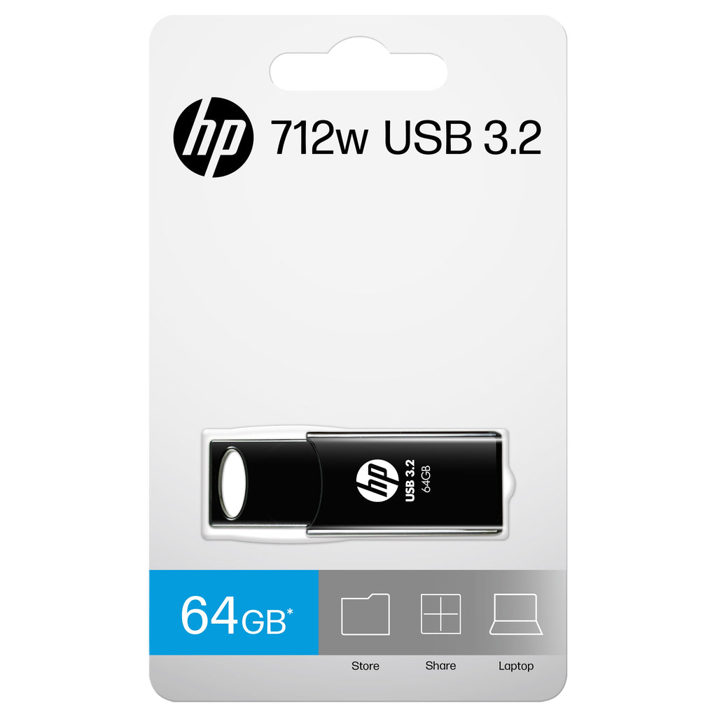 HP 64GB USB 3.2 Flash Drive - Black, Durable Sliding Design PNY