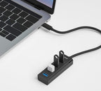 mbeat USB-C 4-Port USB 3.0 Hub Black - Fast 5Gbps Speed 