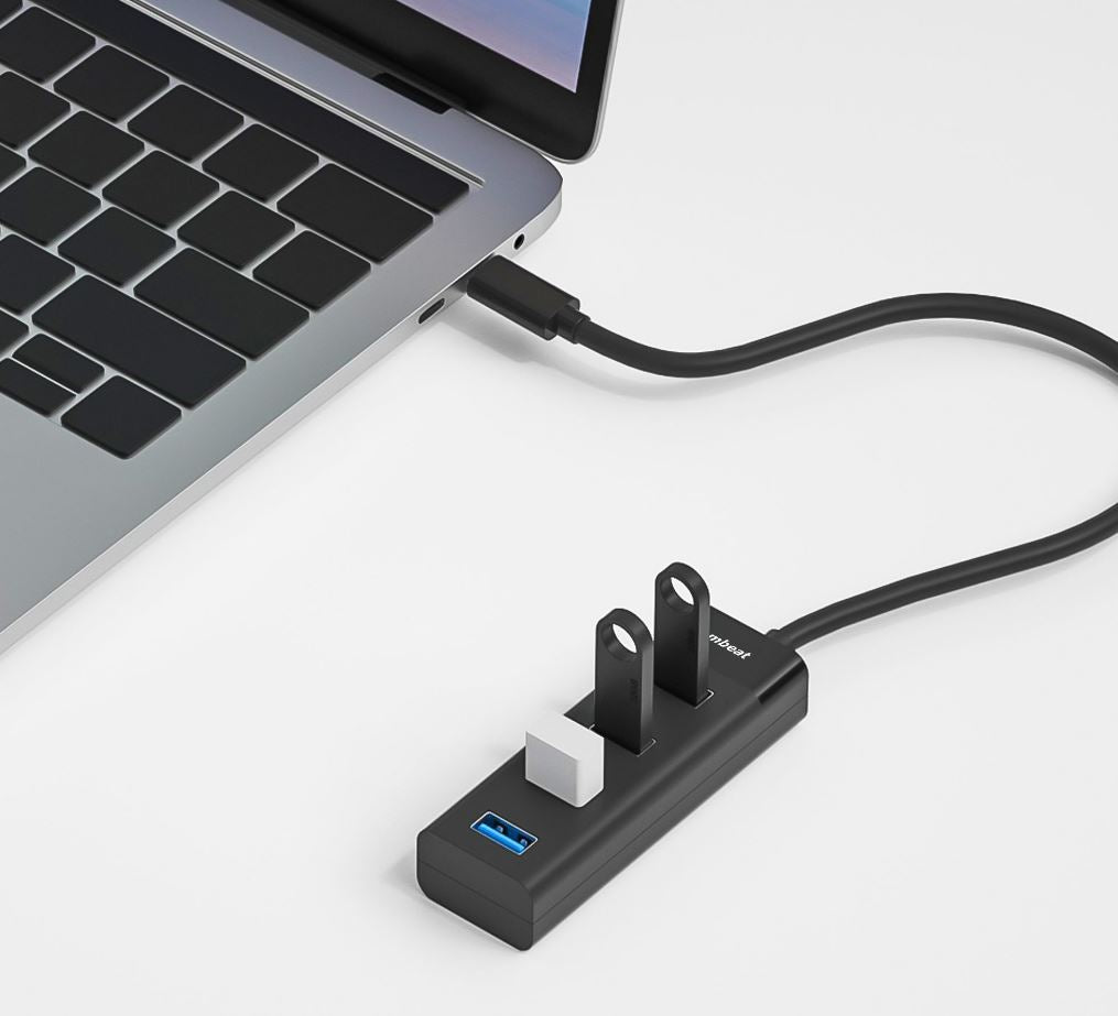 mbeat USB-C 4-Port USB 3.0 Hub Black - Fast 5Gbps Speed 