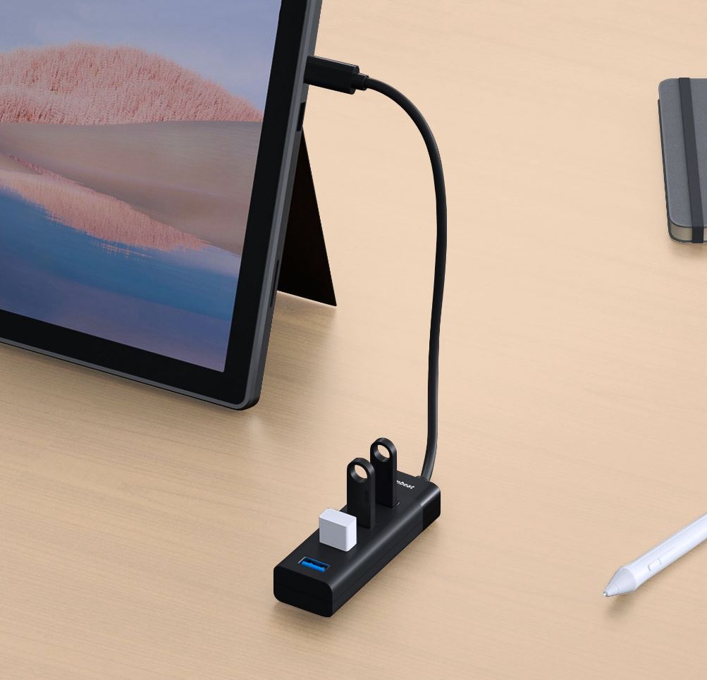 mbeat USB-C 4-Port USB 3.0 Hub Black - Fast 5Gbps Speed 