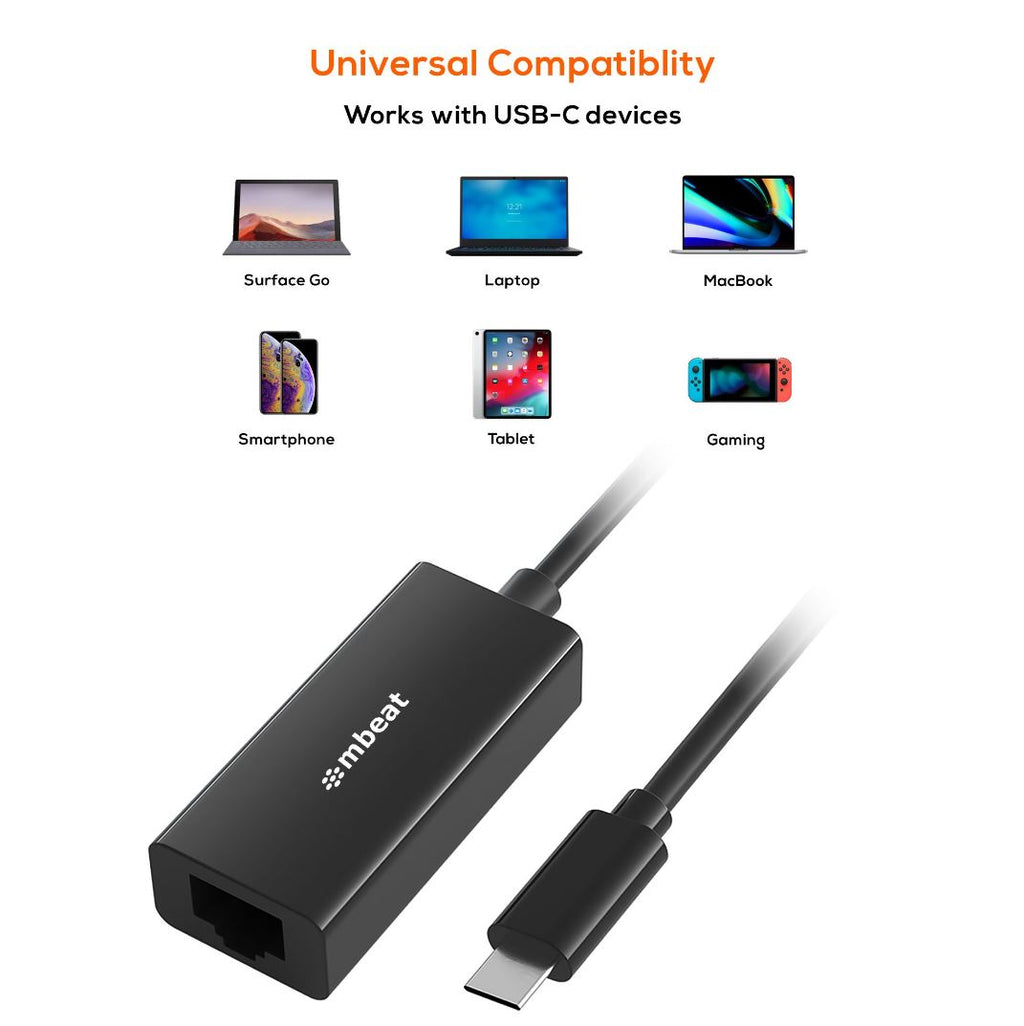 USB-C Gigabit Ethernet Adapter - Fast Wired Internet for Laptops MBEAT