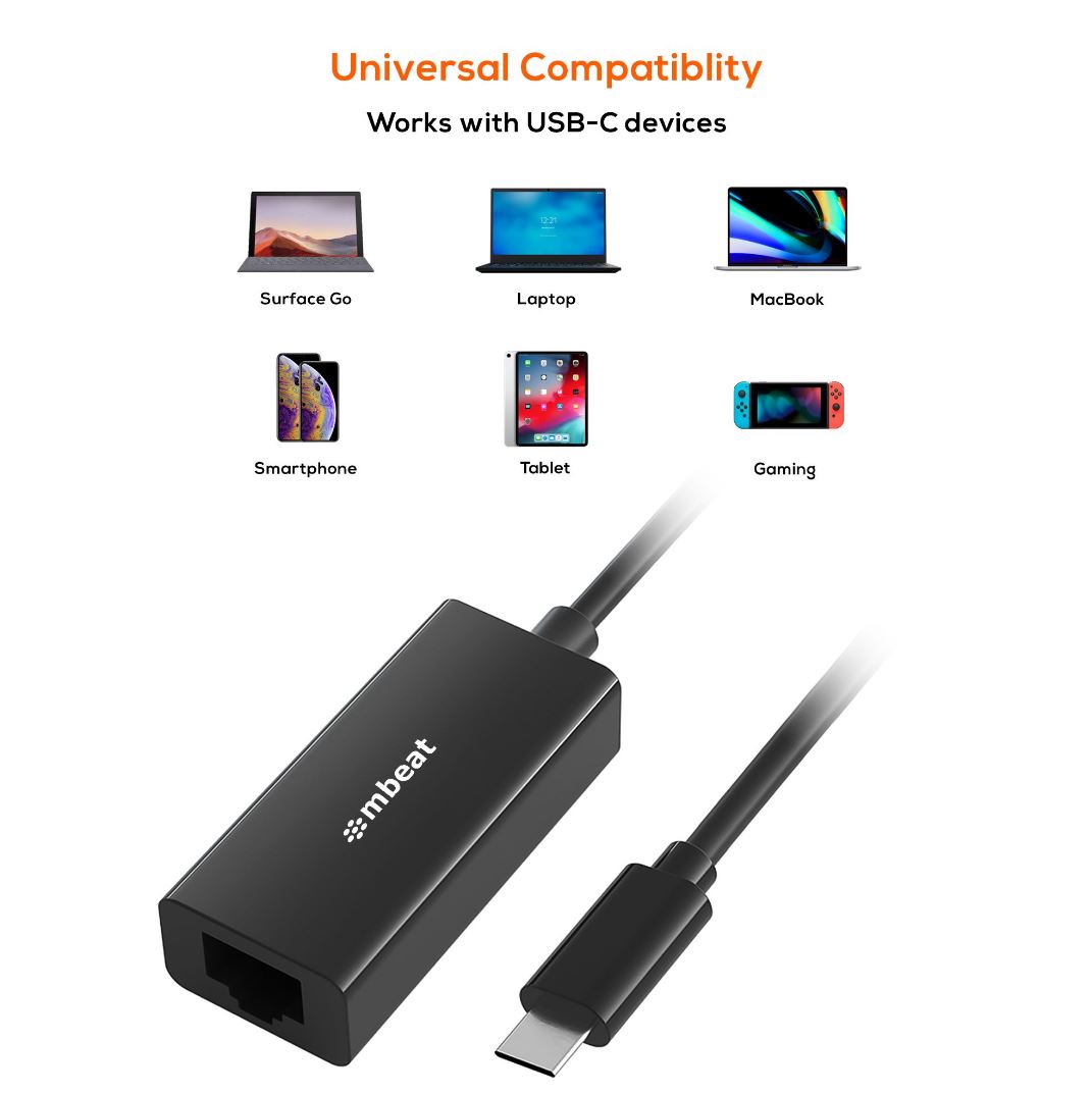 USB-C Gigabit Ethernet Adapter - Fast Wired Internet for Laptops MBEAT