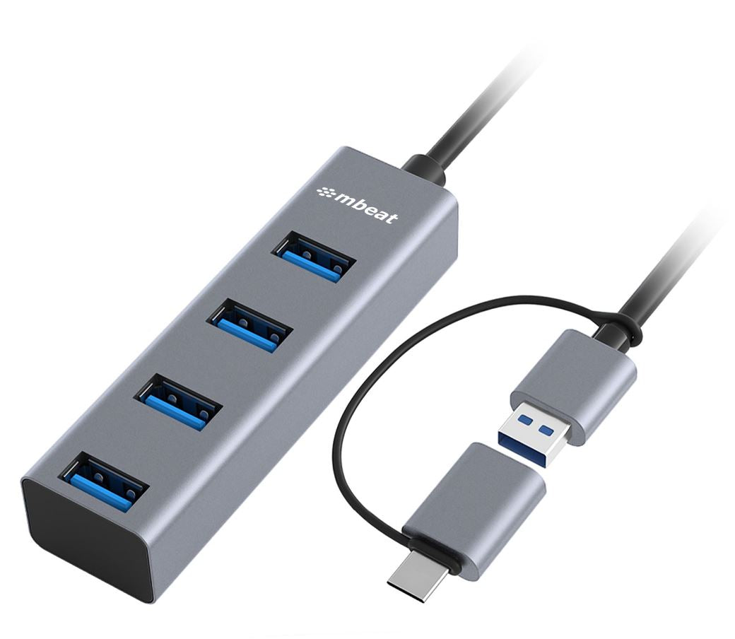 mbeat 4-Port USB 3.0 & USB-C Hub - High Speed | Space Grey MBEAT