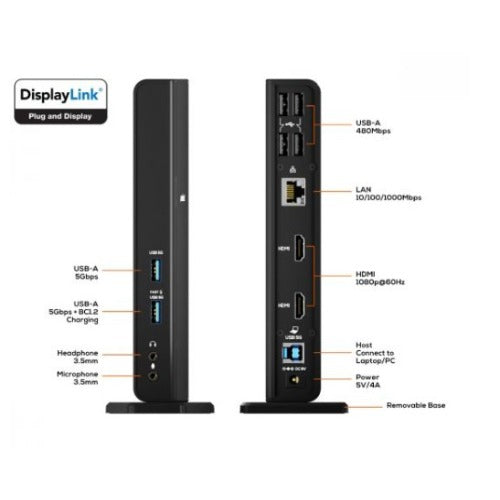 mbeat Dual HDMI DisplayLink Docking Station | USB-C/A, 1080p, Multiport Hub 