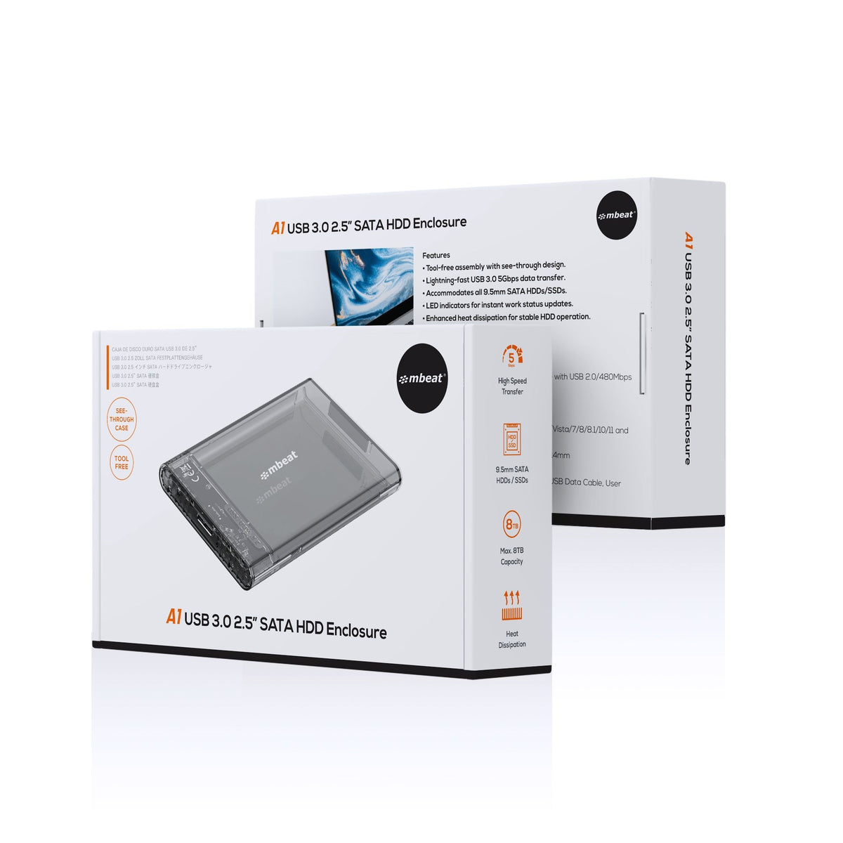 mbeat® A1 See-Through Tool Free USB 3.0 2.5' SATA HDD Enclosure - Black USB Port: USB 3.0 Data - image 4