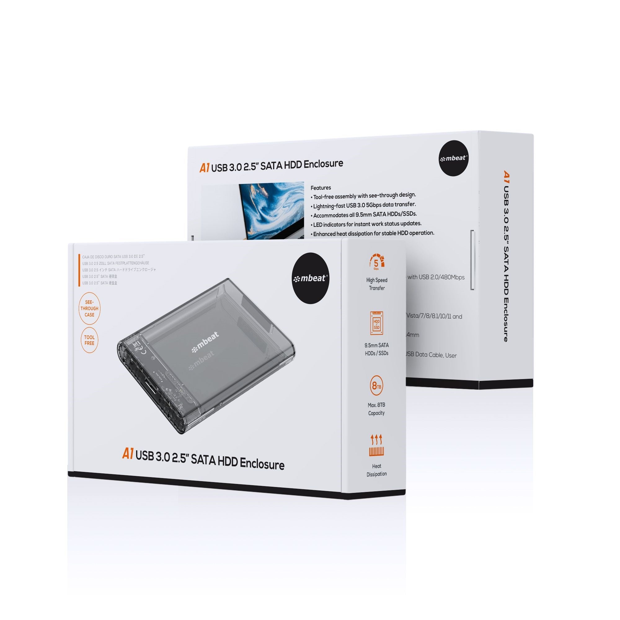 mbeat A1 See-Through USB 3.0 Tool-Free 2.5 SATA HDD/SSD Enclosure 