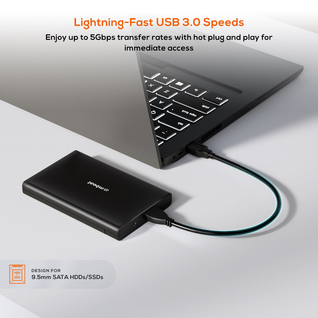 mbeat A2 Slim USB 3.0 Tool-Free 2.5 SATA Enclosure - Black 