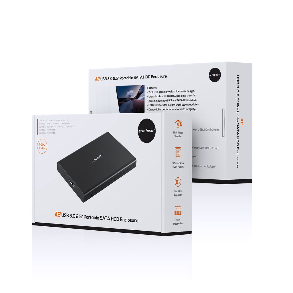mbeat A2 Slim USB 3.0 Tool-Free 2.5 SATA Enclosure - Black 