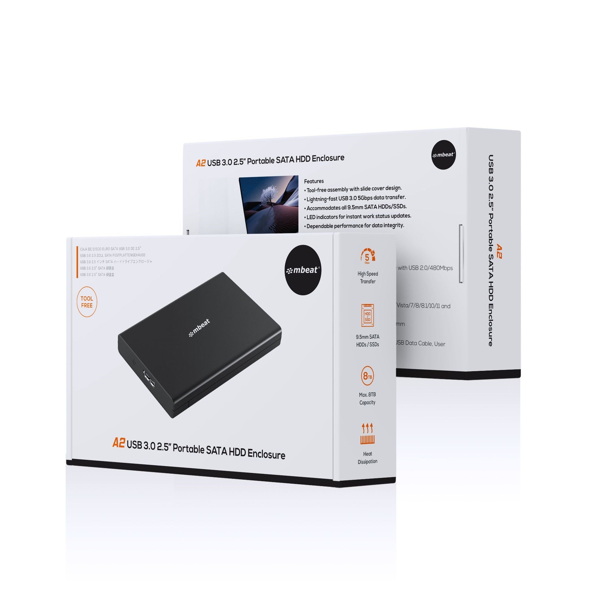 mbeat A2 Slim USB 3.0 Tool-Free 2.5 SATA Enclosure - Black 