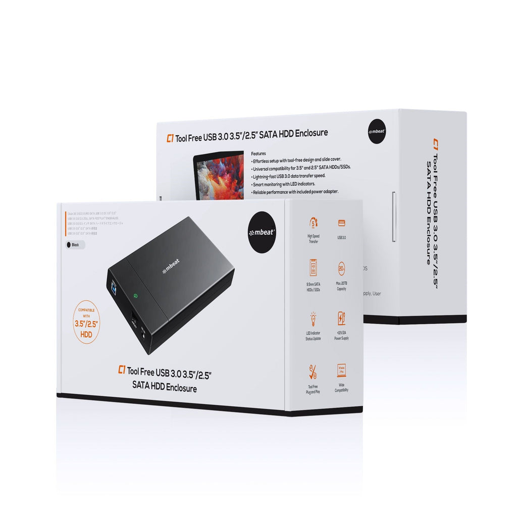 mbeat C1 Tool-Free USB 3.0 SATA HDD/SSD Enclosure 2.5/3.5 Black MBEAT