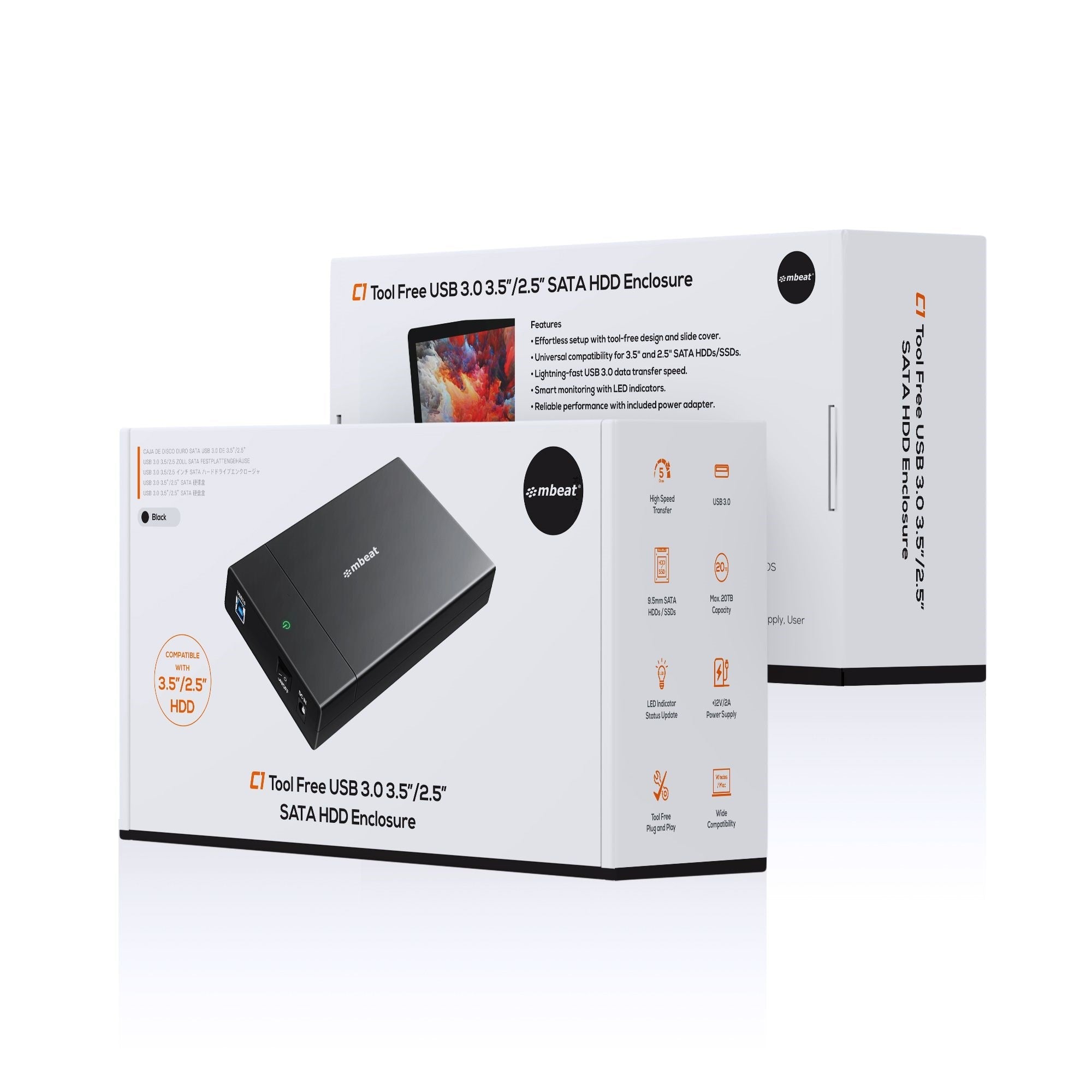 mbeat C1 Tool-Free USB 3.0 SATA HDD/SSD Enclosure 2.5/3.5 Black MBEAT