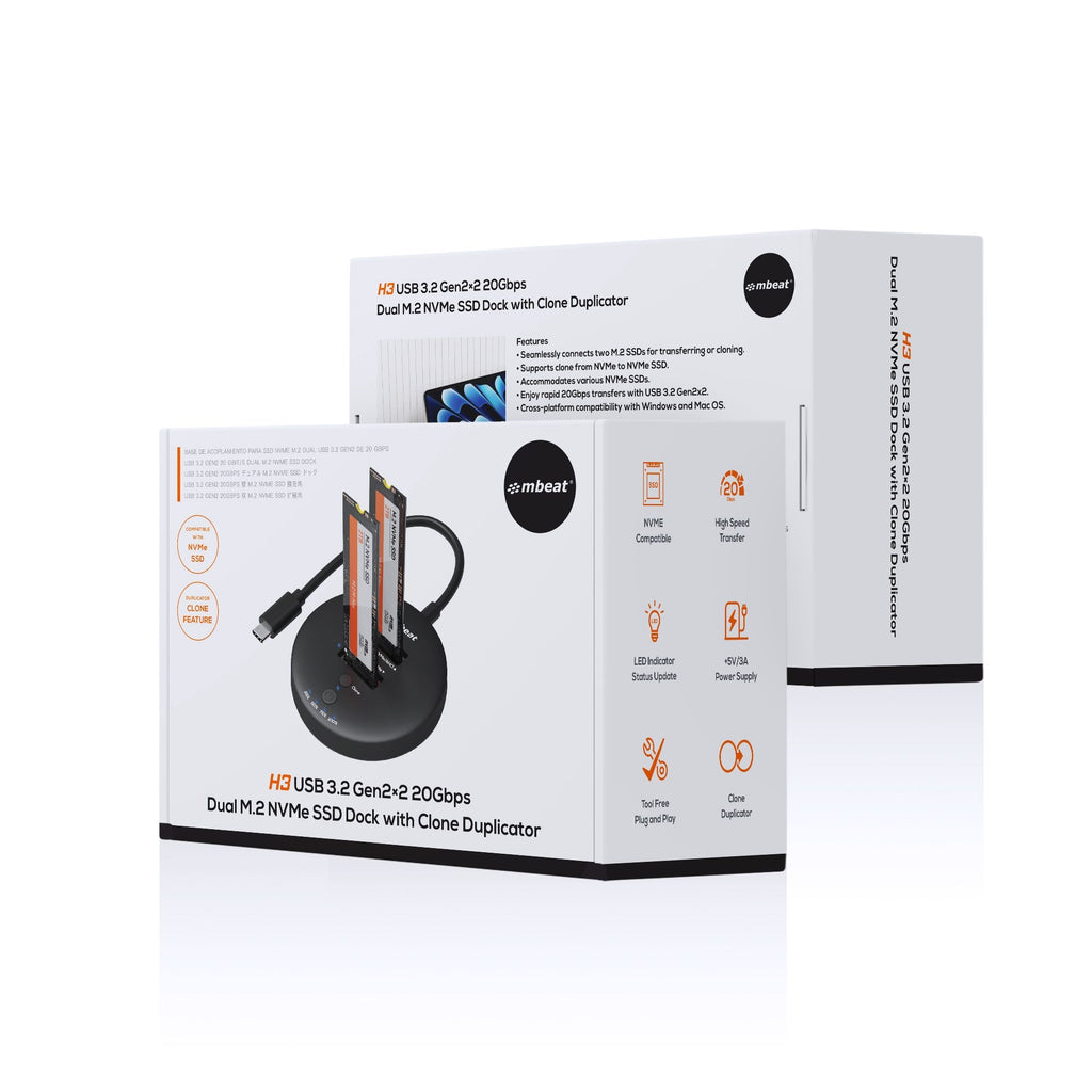 mbeat H3 Dual M.2 NVMe SSD Dock - 20Gbps & Clone Duplicator (Black) 