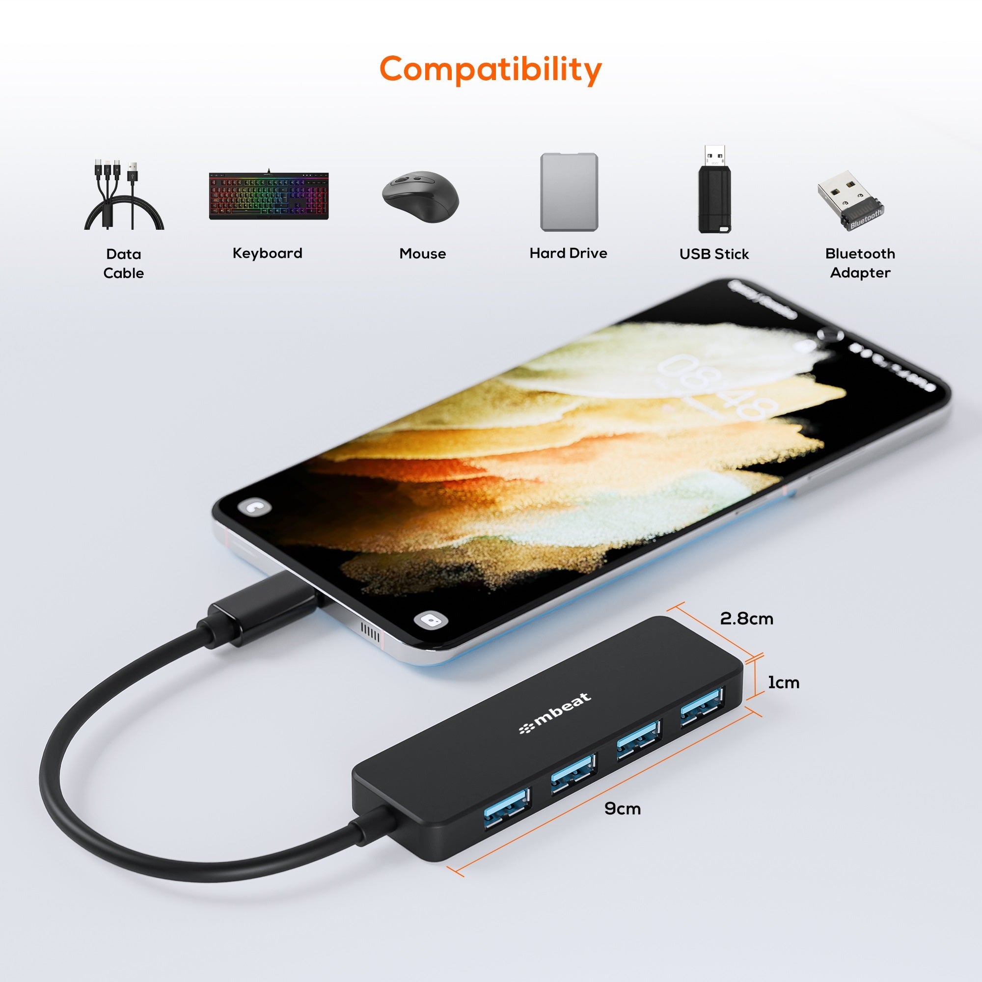 mbeat 4-Port USB-C Hub | USB 3.0 | Powered for Stable Connections MBEAT