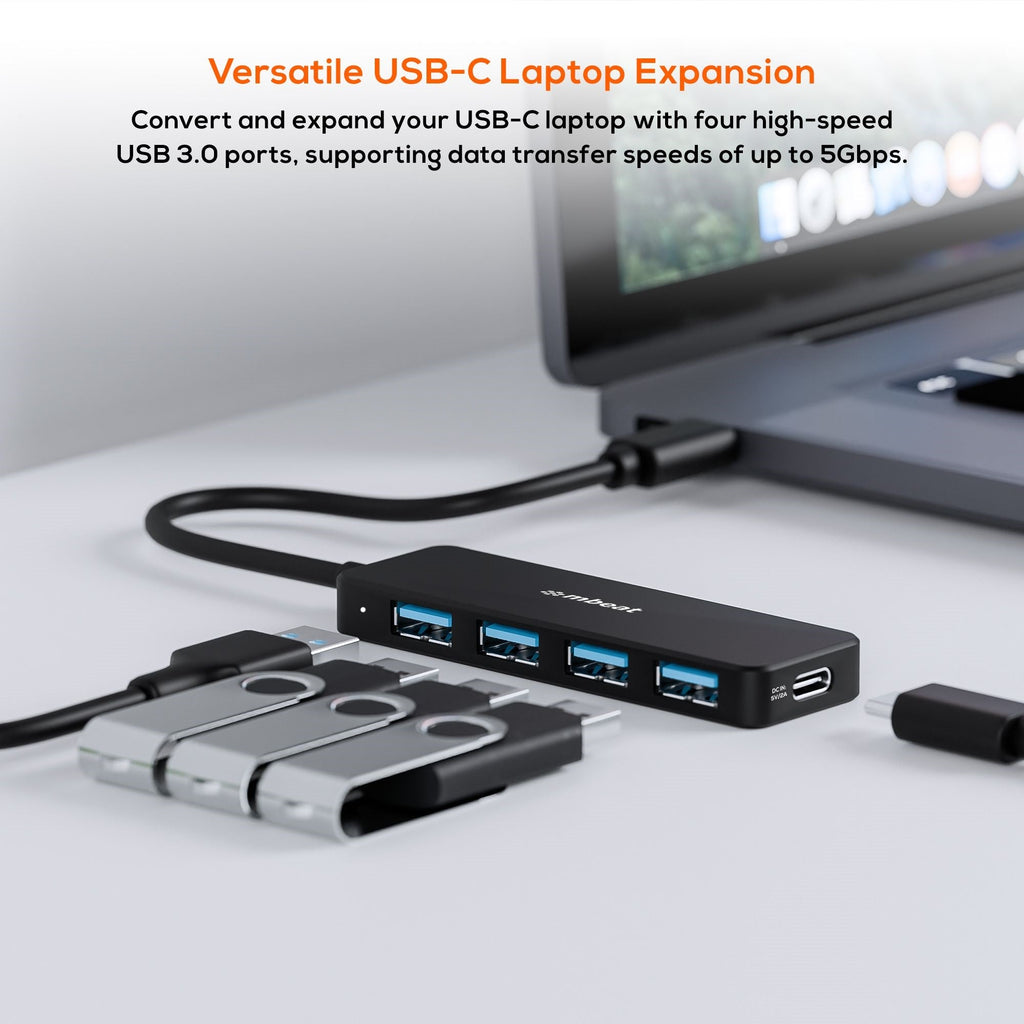 mbeat 4-Port USB-C Hub | USB 3.0 | Powered for Stable Connections MBEAT