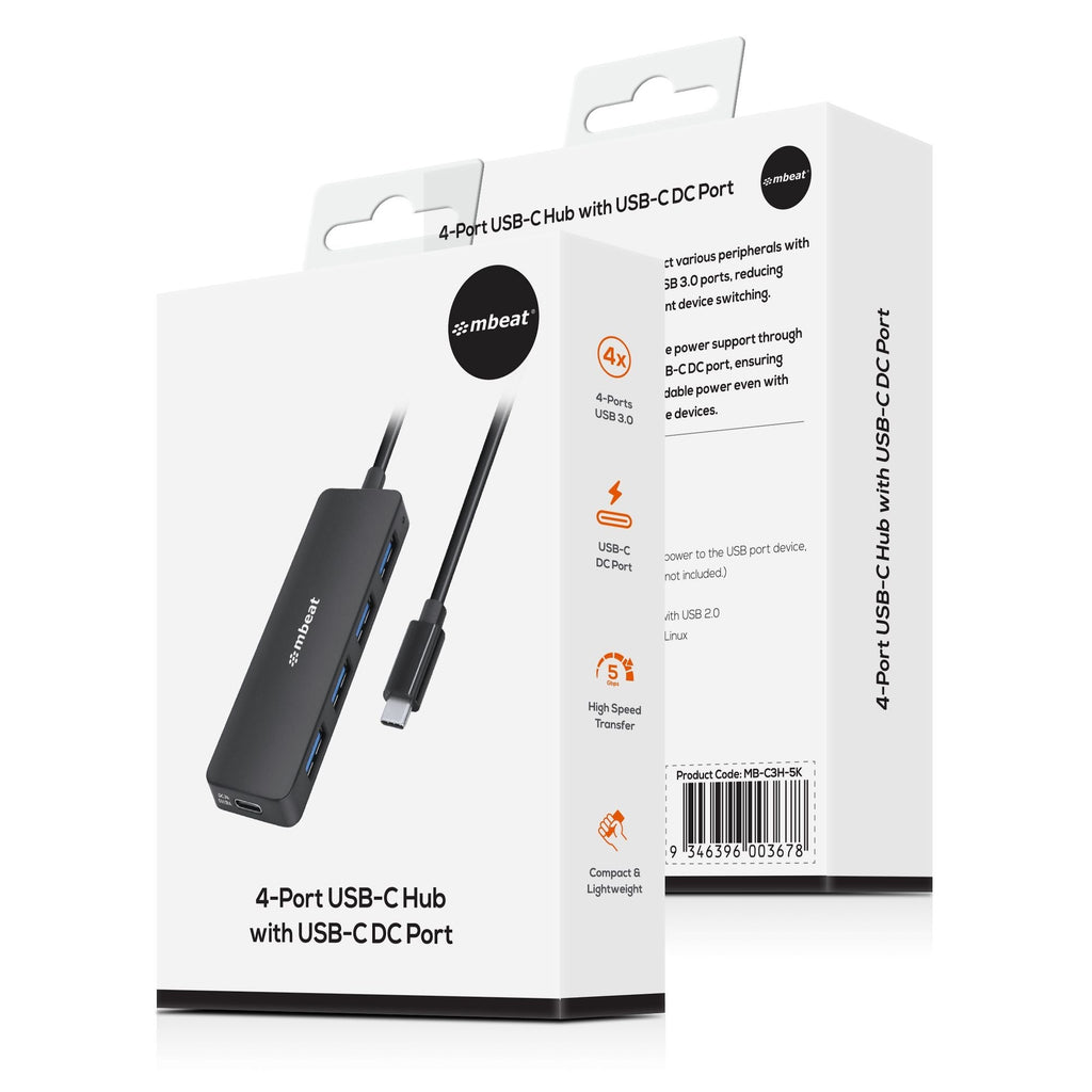 mbeat 4-Port USB-C Hub | USB 3.0 | Powered for Stable Connections MBEAT