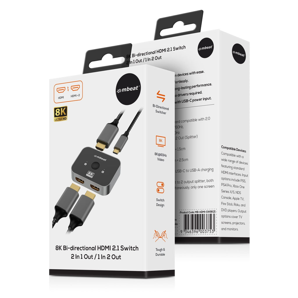 mbeat 8K HDMI 2.1 Bi-Directional Switch | 2-in-1 / 1-in-2 Selector MBEAT