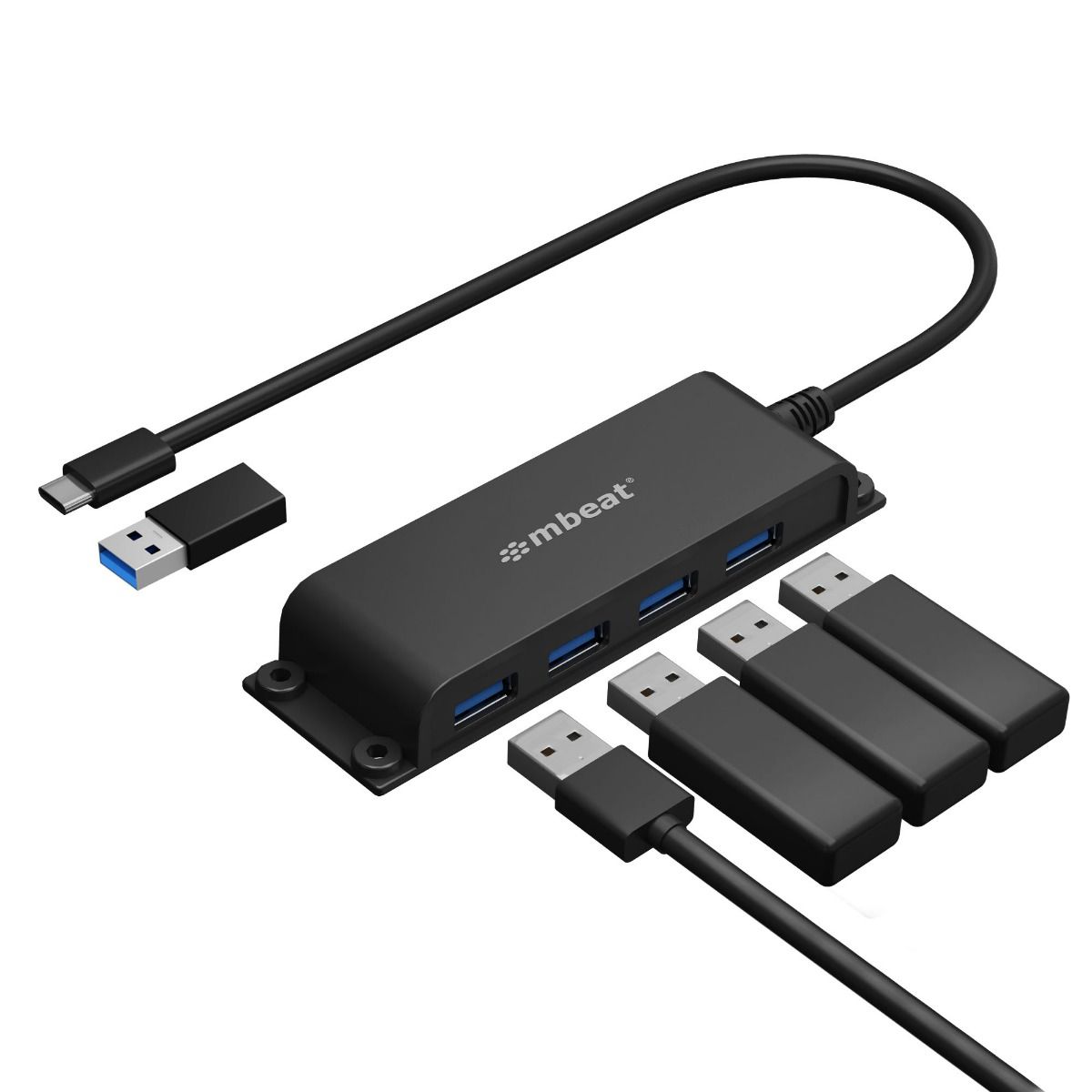 mbeat Mountable 4-Port USB-C Hub | USB 3.0 Data for PC & Laptop MBEAT
