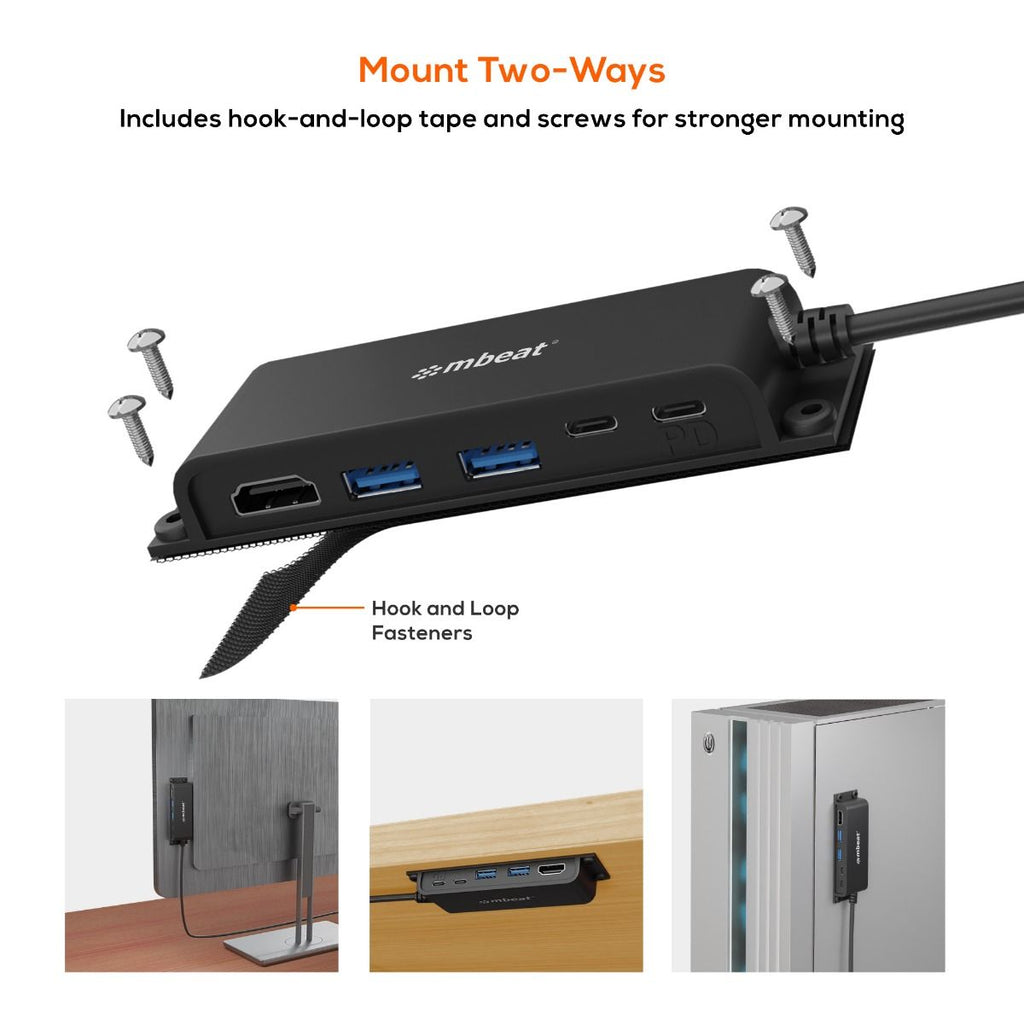 mbeat Mountable 5-Port USB-C Hub | 4K HDMI & 60W PD MBEAT