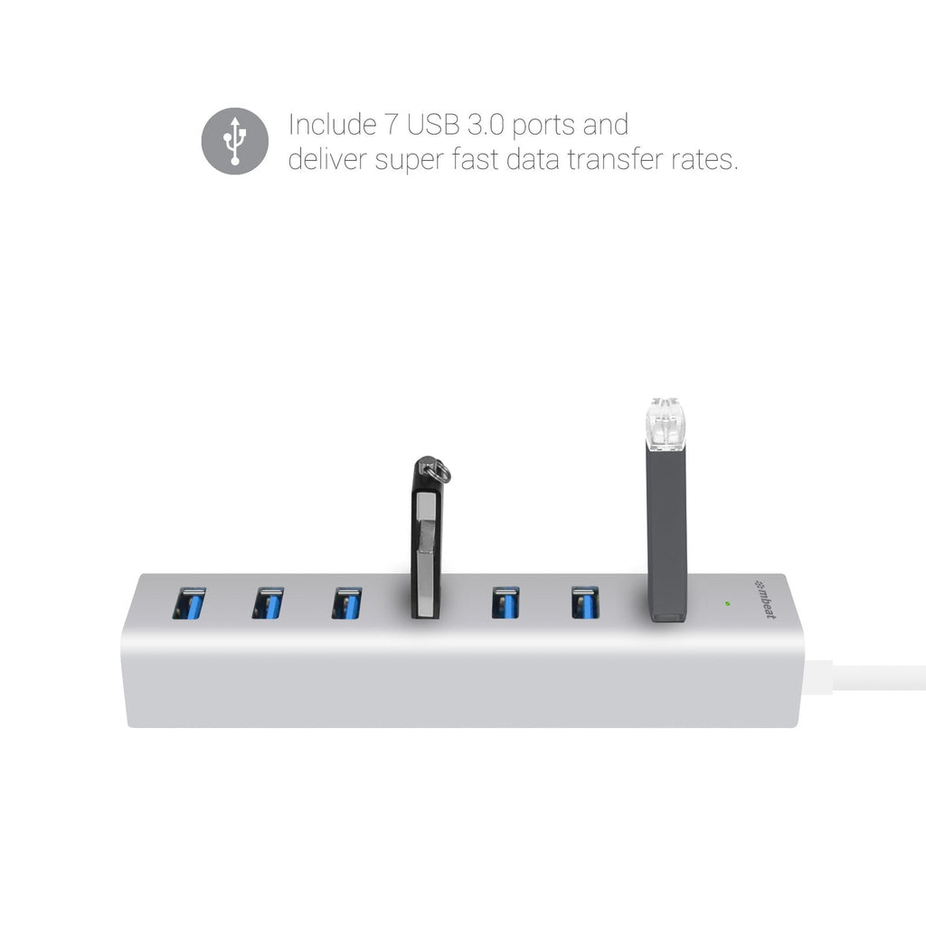 Slim mbeat 7-Port USB 3.0 Aluminum Hub for Laptops & Desktops MBEAT