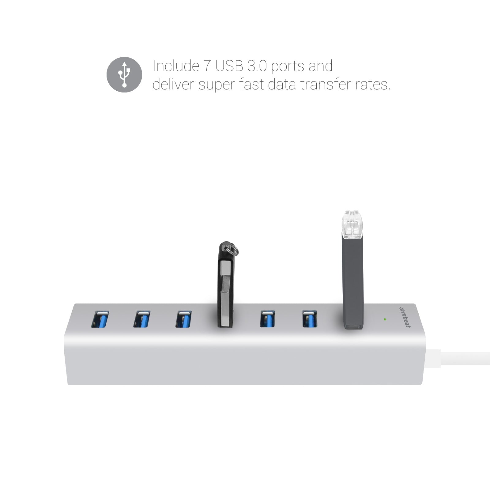 Slim mbeat 7-Port USB 3.0 Aluminum Hub for Laptops & Desktops MBEAT
