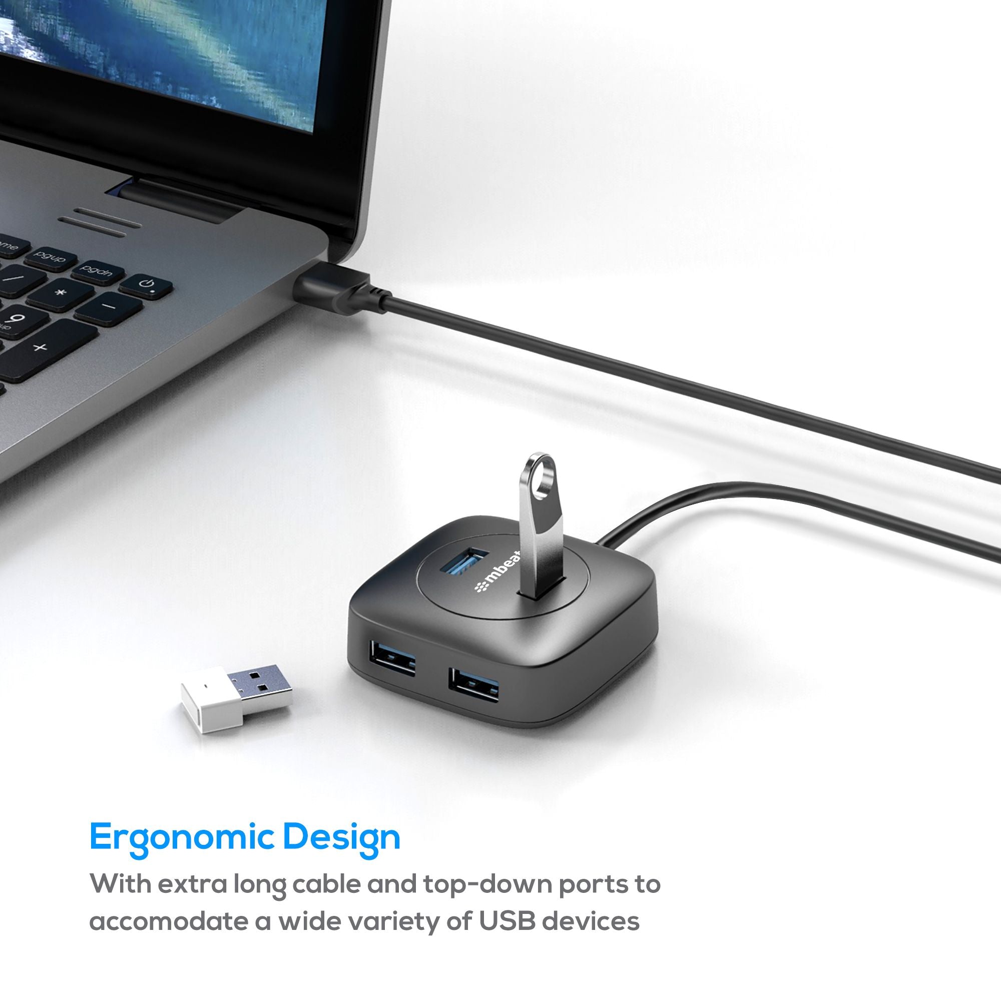 mbeat 4-Port USB 3.0 Hub | High-Speed Data Transfer for Laptops MBEAT