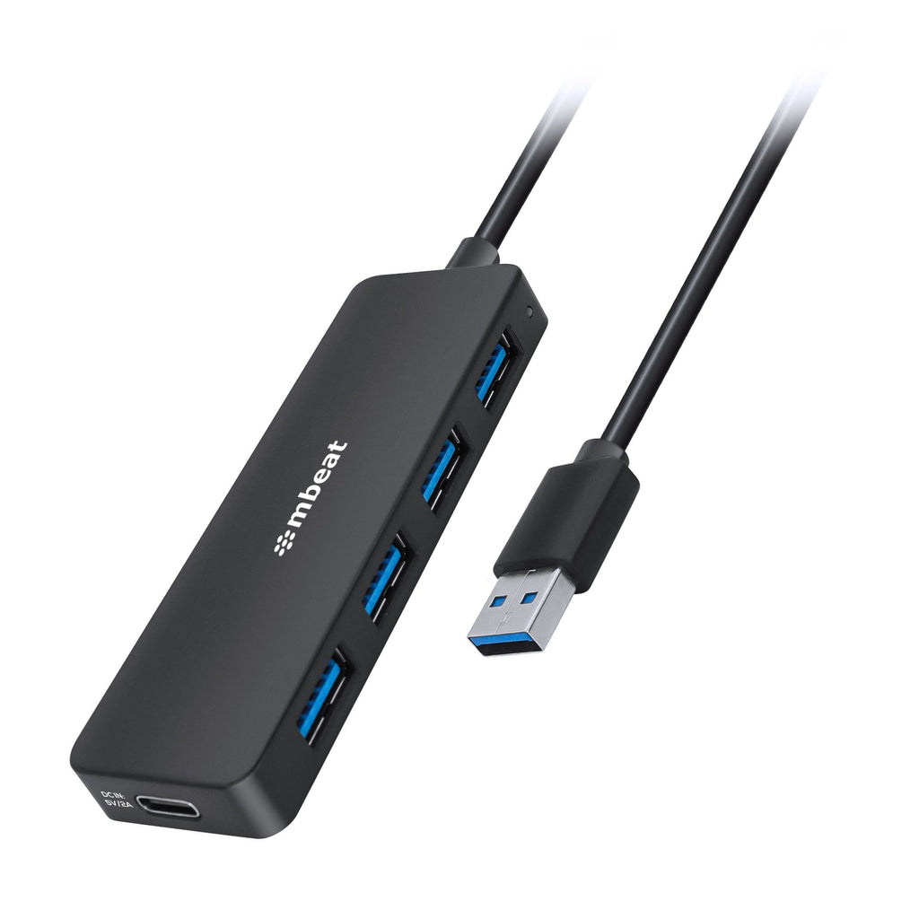 mbeat 4-Port USB 3.0 Hub: Compact, Portable & USB-C Powered | 5Gbps 