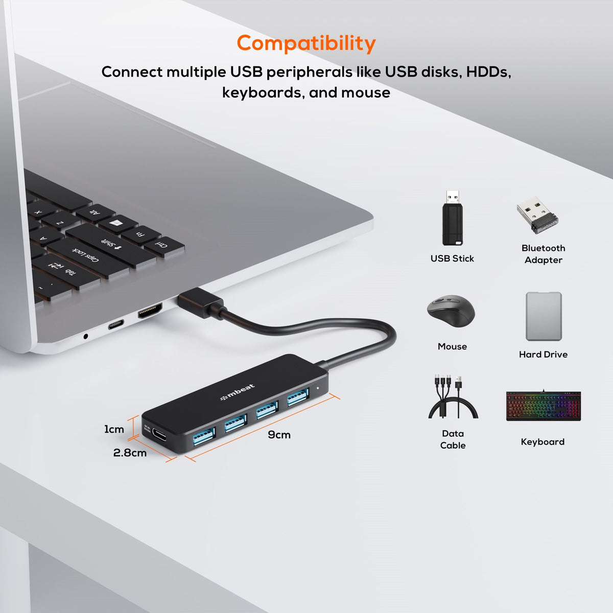 mbeat® 4-Port USB 3.0 Hub with USB-C DC Port Compact and Portable Design Expandable Connectivity - image 2