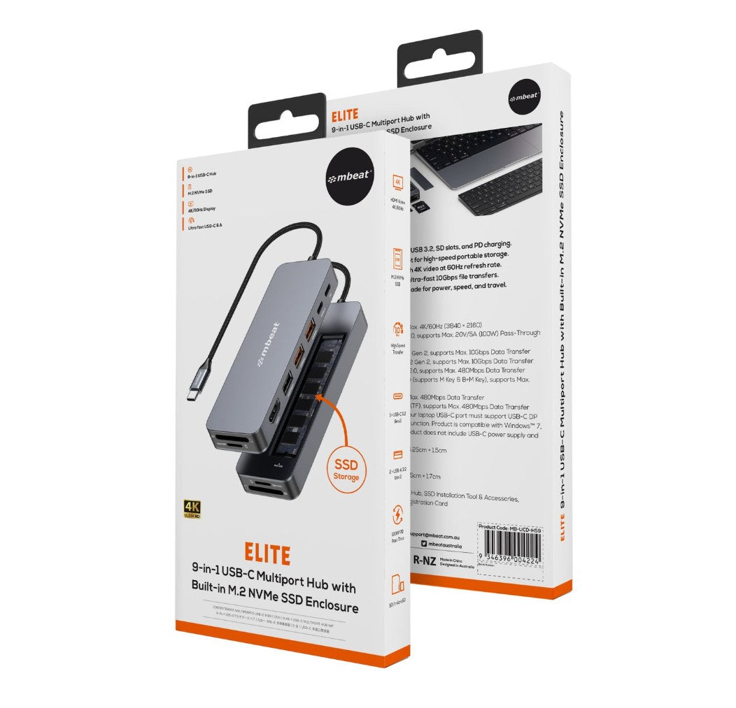 mbeat Elite 9-in-1 USB-C Multiport Hub + NVMe SSD Enclosure 