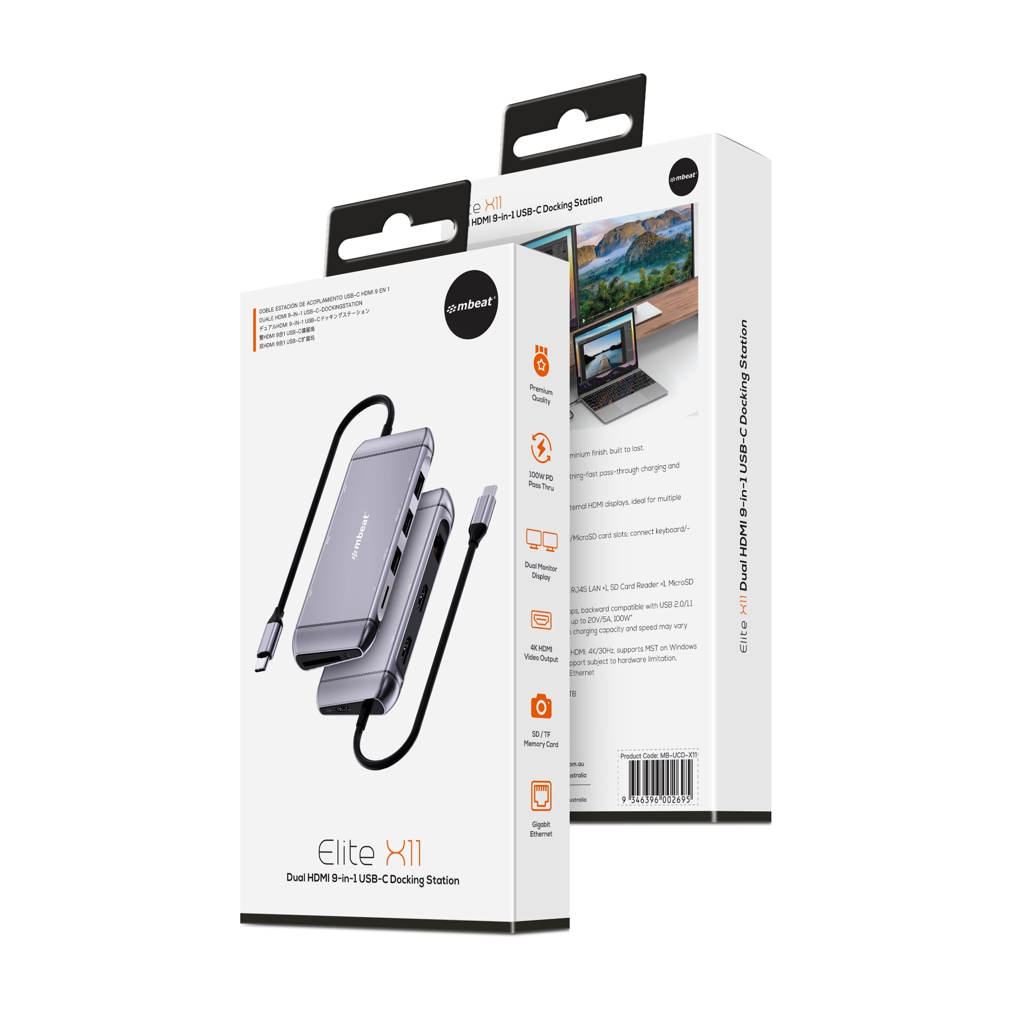 mbeat Elite X11 Dual 4K HDMI USB-C Docking Station 100W PD MBEAT