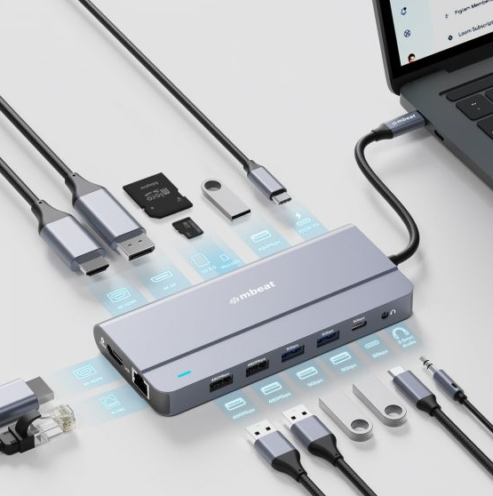 mbeat Elite X14 USB-C Hub: Triple 4K Display, 100W Power, Fast Data MBEAT