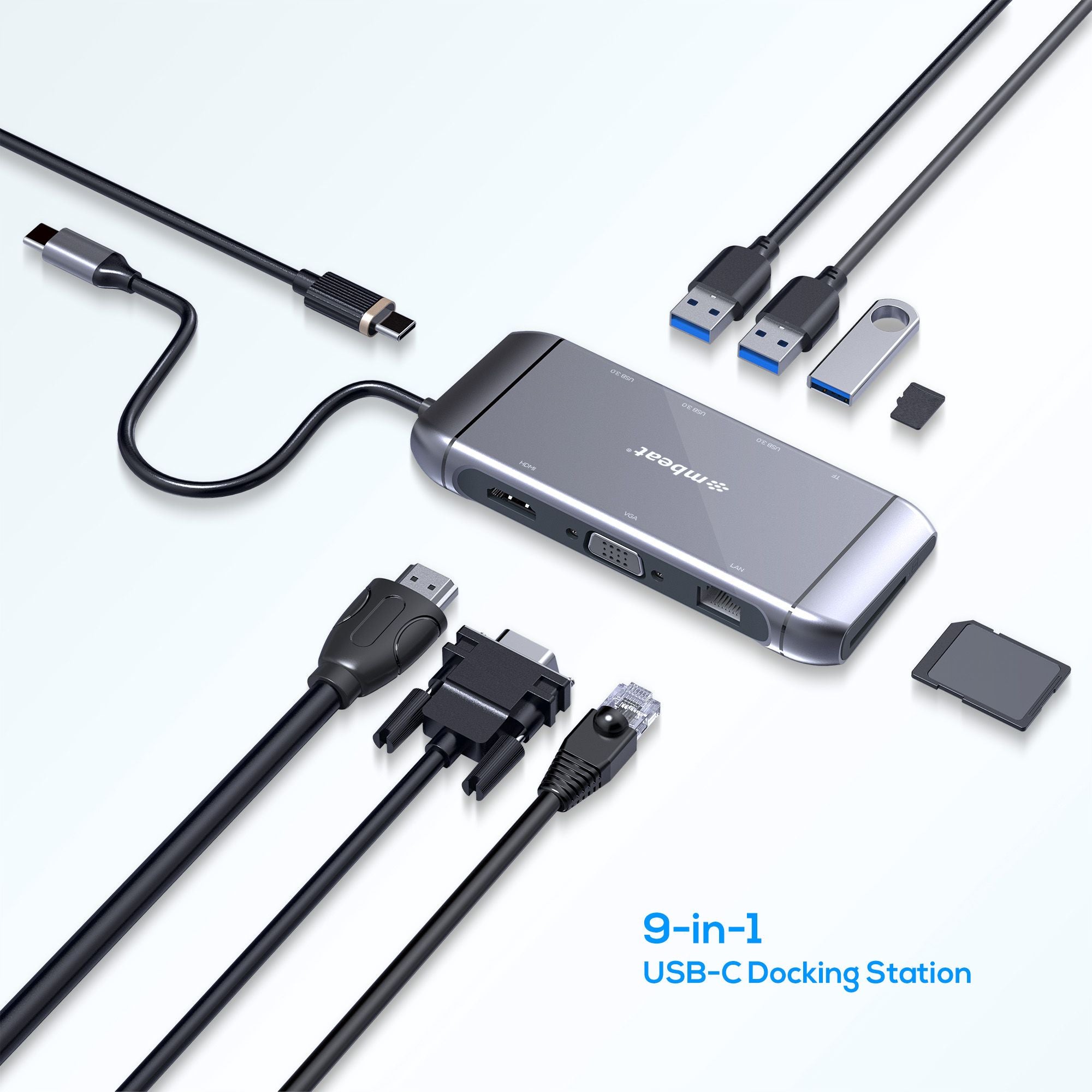 mbeat Elite X9 9-in-1 USB-C Docking Station - HDMI, VGA, 100W PD MBEAT