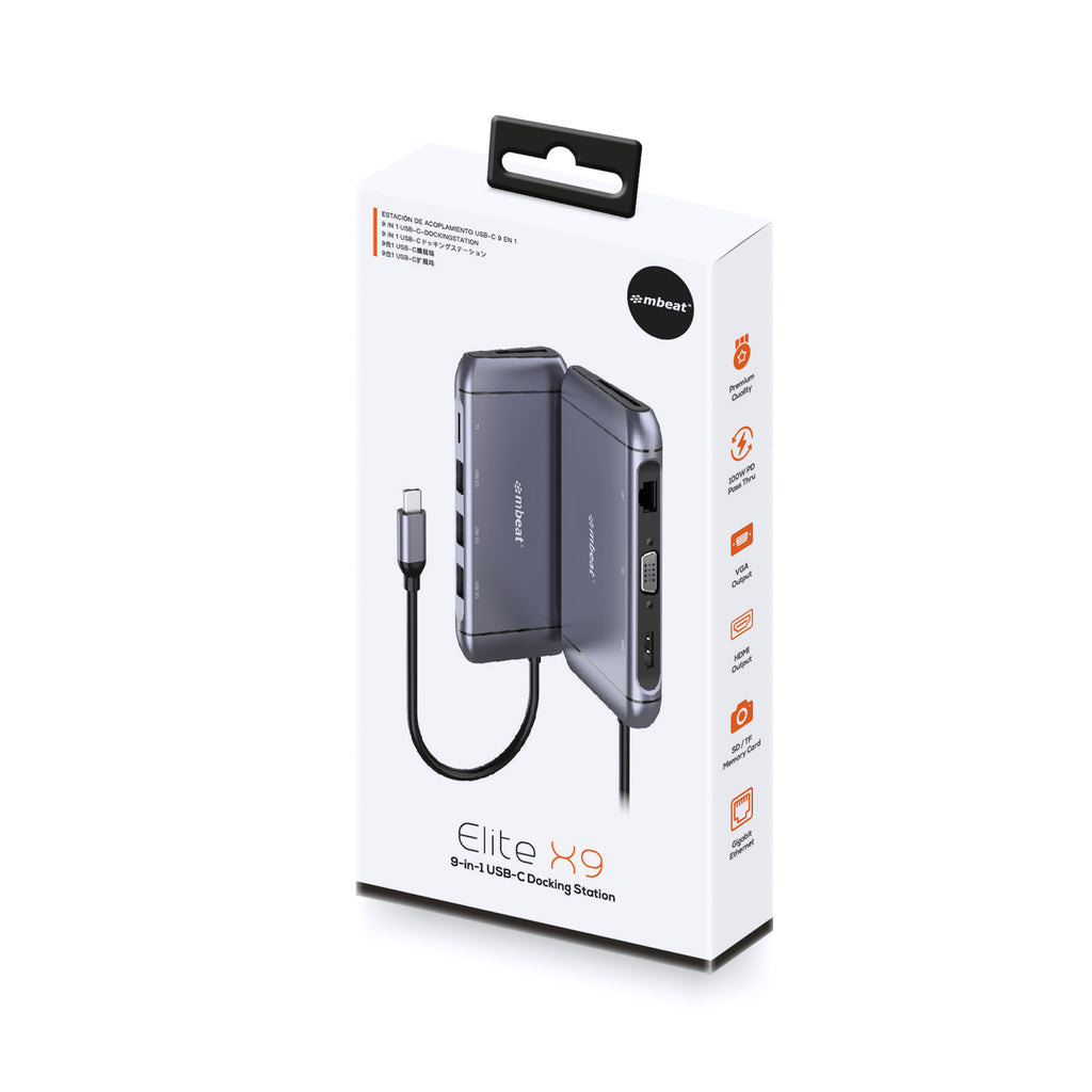 mbeat Elite X9 9-in-1 USB-C Docking Station - HDMI, VGA, 100W PD MBEAT