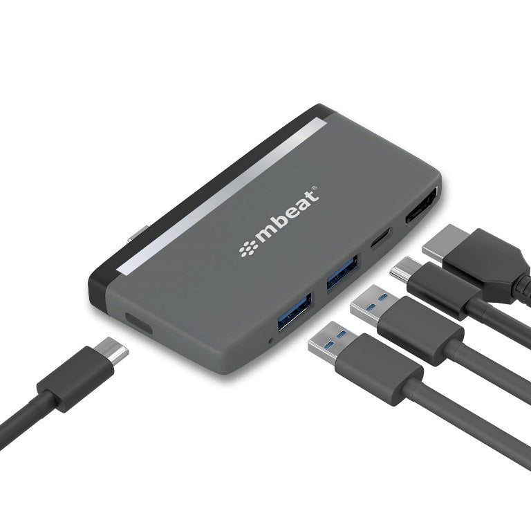 mbeat Essential Pro 5-in-1 USB-C Hub: 4K HDMI, PD Charge, USB 3.0 