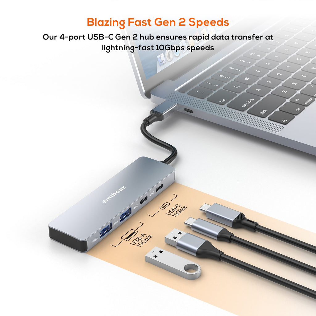 mbeat Elite 4-Port USB-C Hub | 10Gbps USB 3.2 Gen 2 