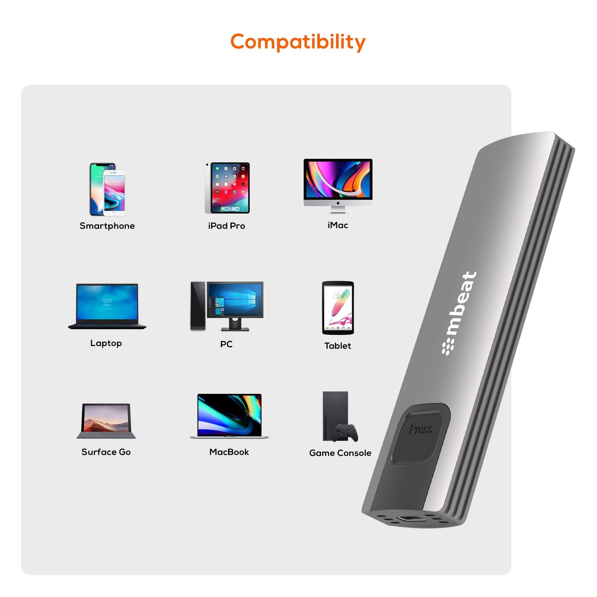 mbeat 10Gbps M.2 NVMe & SATA SSD Enclosure - Tool-Free USB-C MBEAT