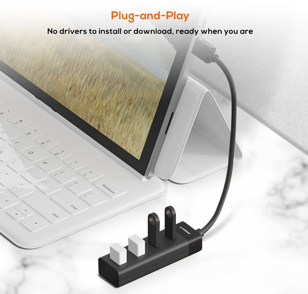 mbeat 4-Port USB 3.0 Hub - Black | High-Speed Plug & Play Adapter MBEAT