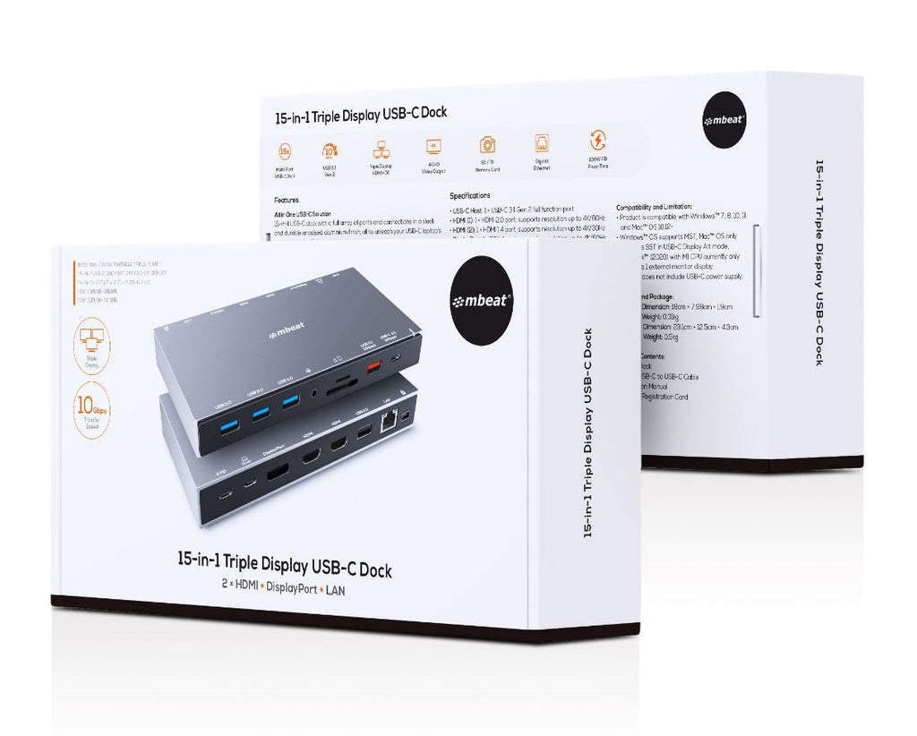 mbeat 15-in-1 USB-C Dock | Triple Display & 100W Power Delivery MBEAT