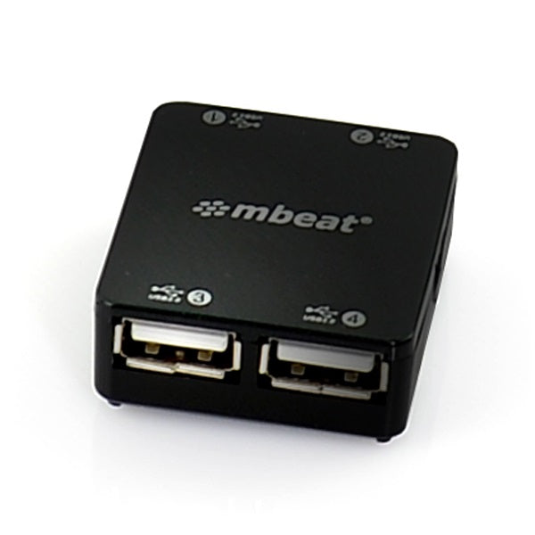 Mbeat Mini 4-Port USB 2.0 Hub for Laptops, PCs & Mac - Fold-Away Cable MBEAT