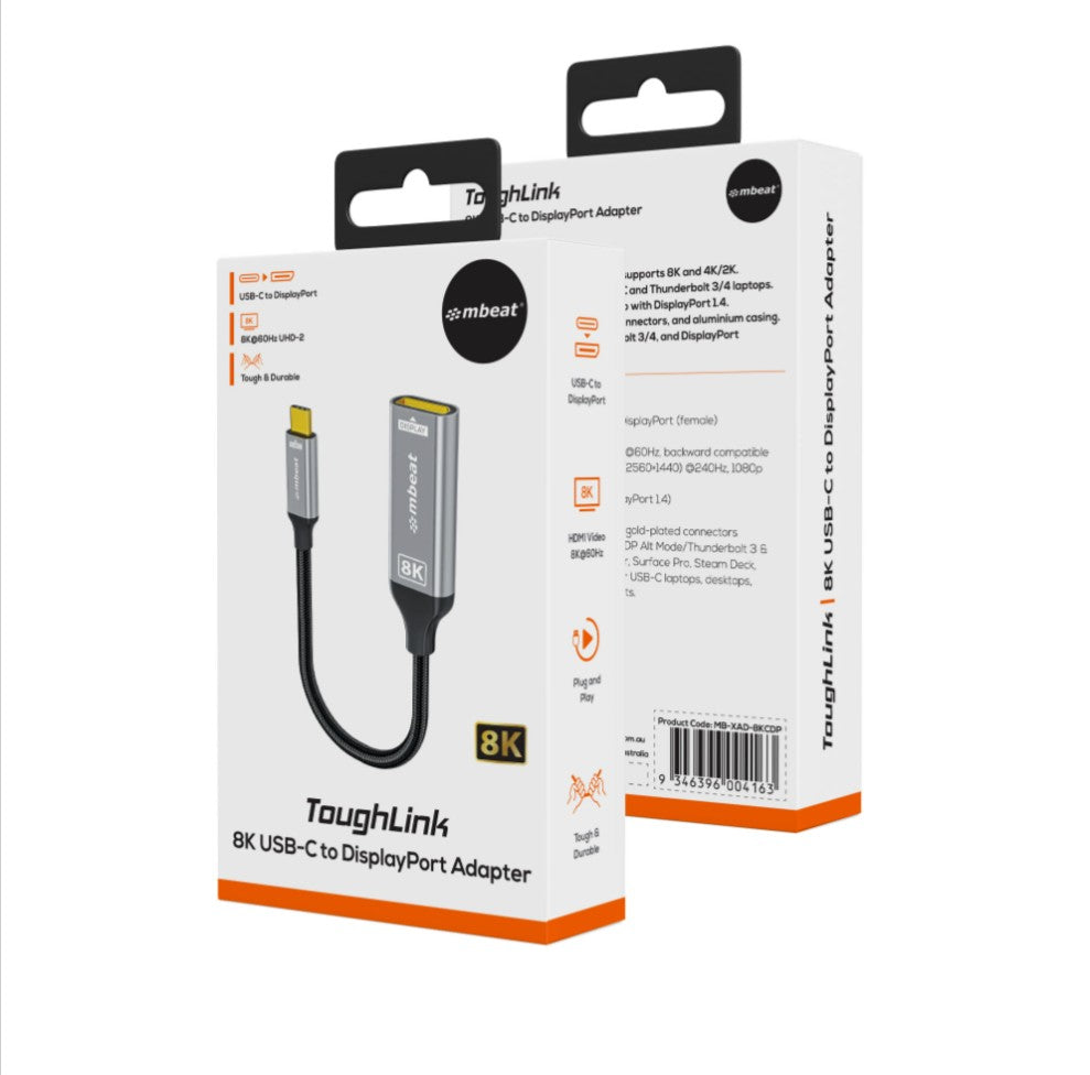 mbeat Tough Link 8K USB-C to DisplayPort Adapter | Space Grey 