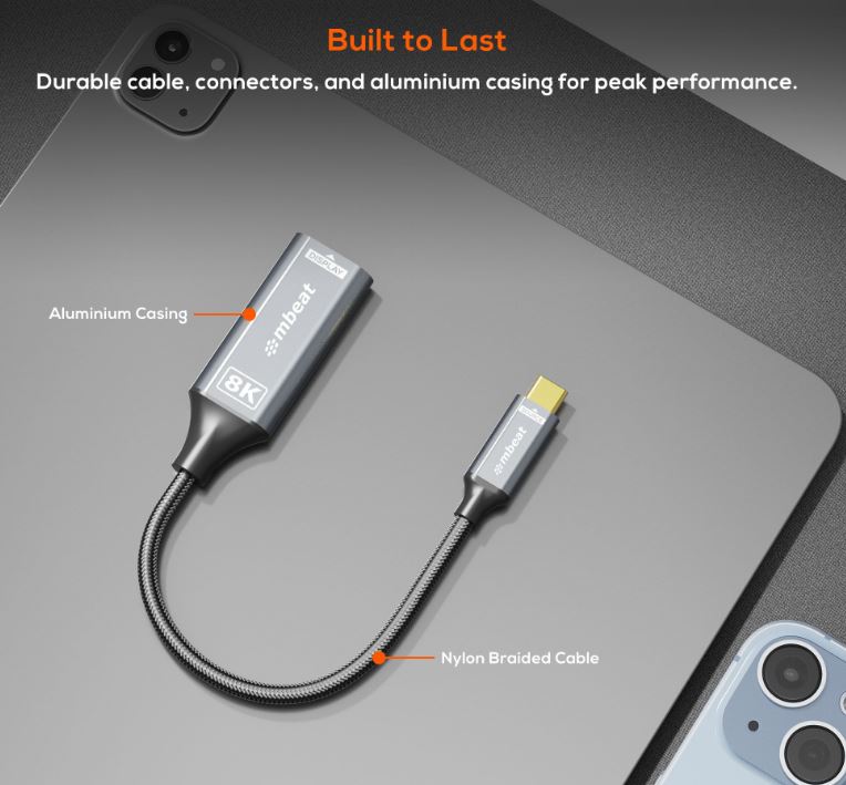 mbeat Tough Link 8K USB-C to HDMI 2.1 Adapter - Space Grey 