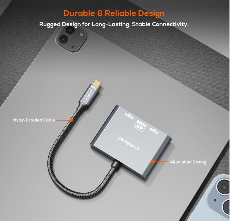 mbeat Tough Link USB-C Dual 4K/60Hz HDMI & DP Monitor Adapter MBEAT