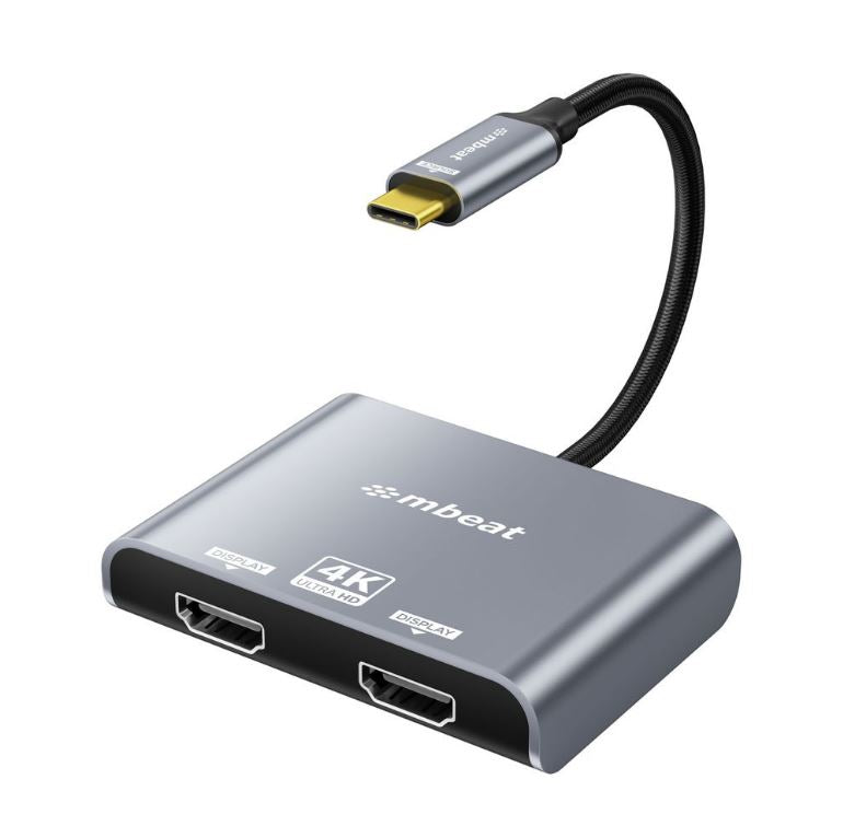 mbeat® Tough Link USB-C to Dual 4K/60Hz HDMI MST Adapter 4K (3840x2160) @ 60Hz, 4K (3840x2160) @ - MBEAT MB-XAD-C2HDM