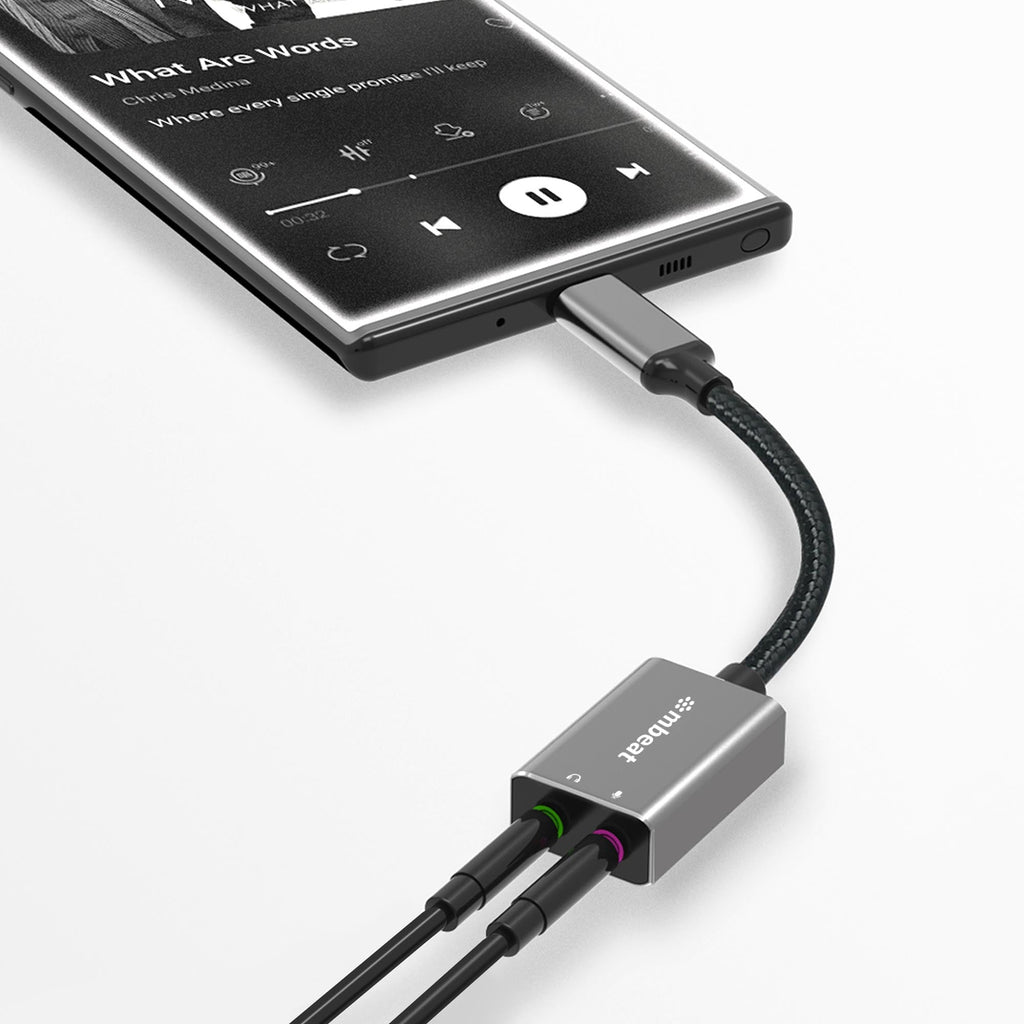mbeat Elite USB-C to 3.5mm Audio Adapter | Headphone & Mic Jack - Grey MBEAT