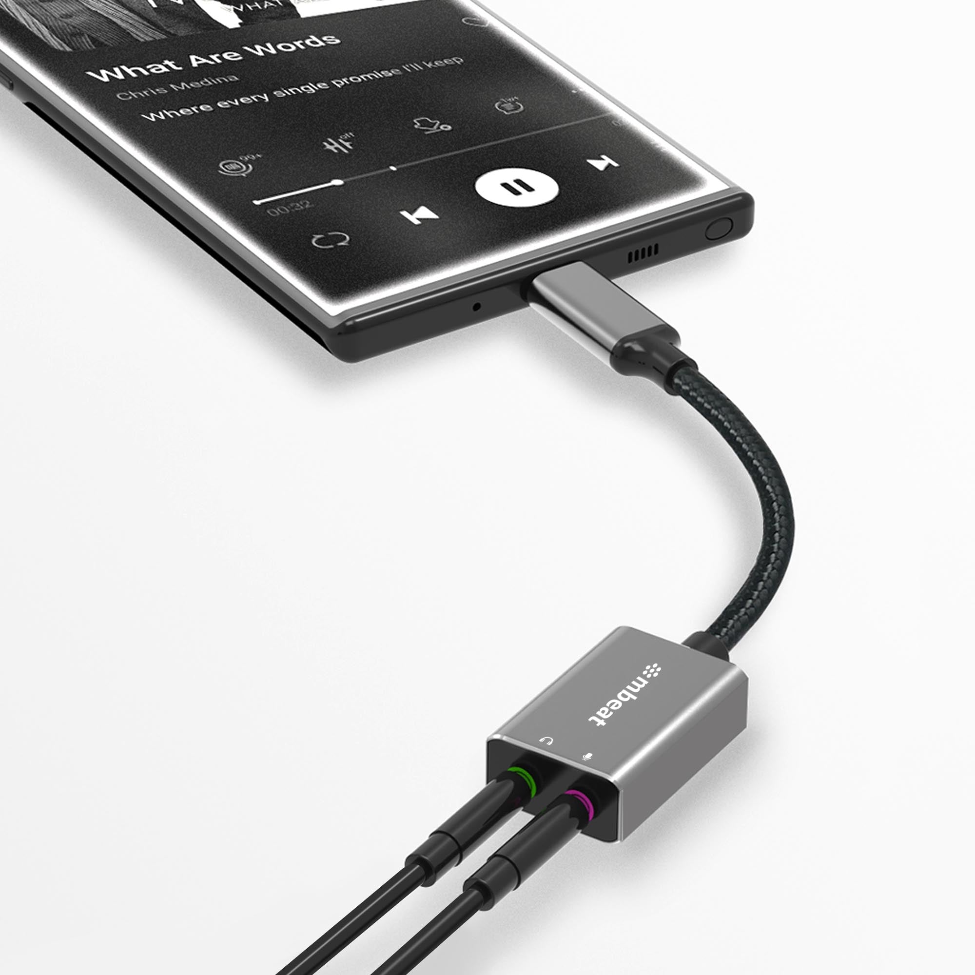 mbeat Elite USB-C to 3.5mm Audio Adapter | Headphone & Mic Jack - Grey MBEAT