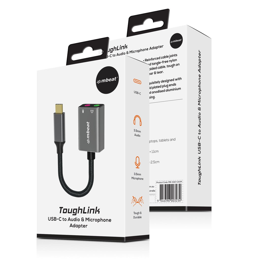 mbeat Elite USB-C to 3.5mm Audio Adapter | Headphone & Mic Jack - Grey MBEAT