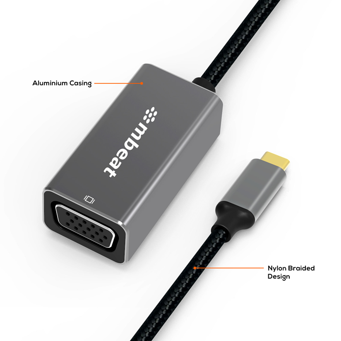 mbeat Elite USB-C to VGA Adapter - Space Grey | Full HD 1080p 