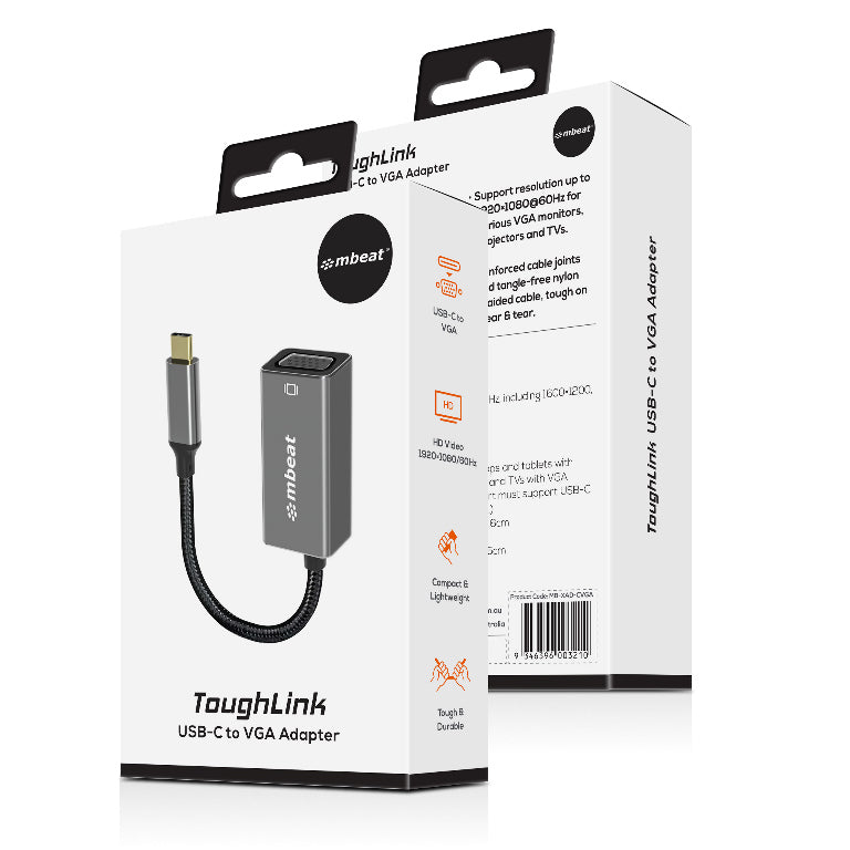 mbeat Elite USB-C to VGA Adapter - Space Grey | Full HD 1080p 