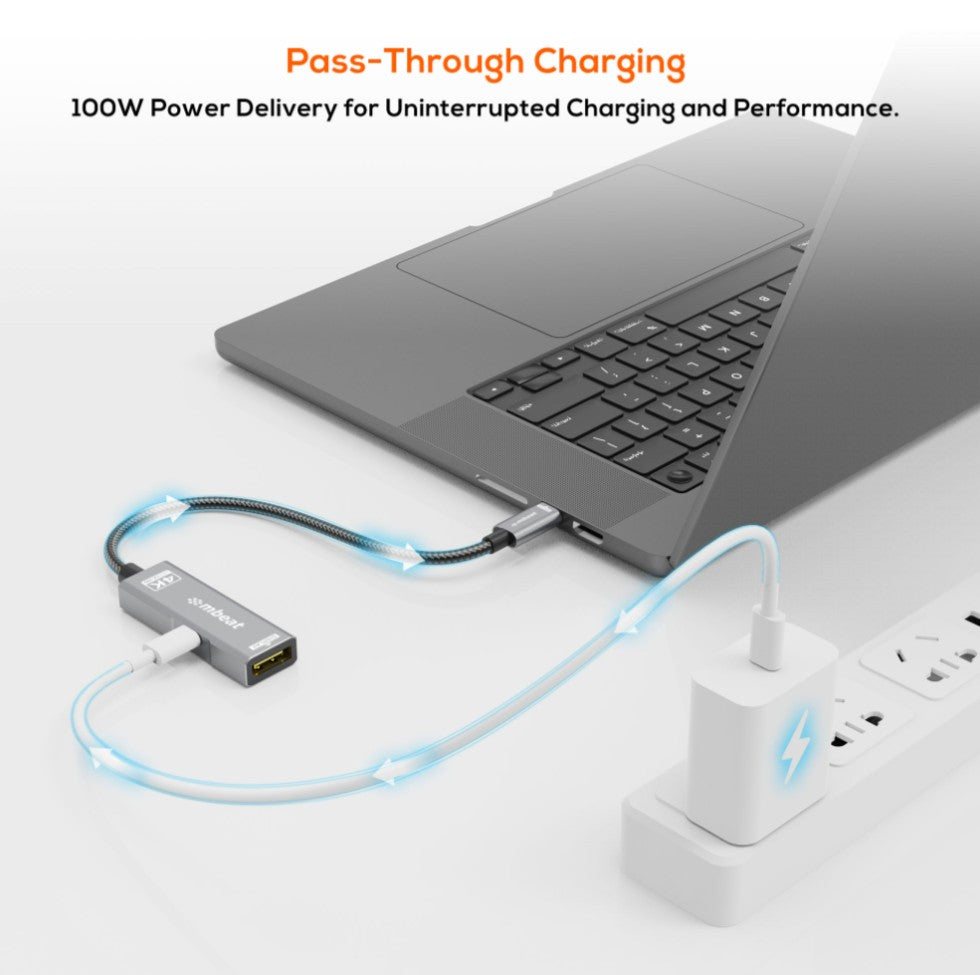 mbeat Tough Link USB-C to DisplayPort Adapter 4K 100W PD - Space Grey 